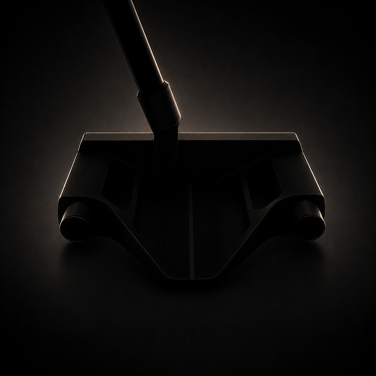 Dark mallet-style putter head shot
