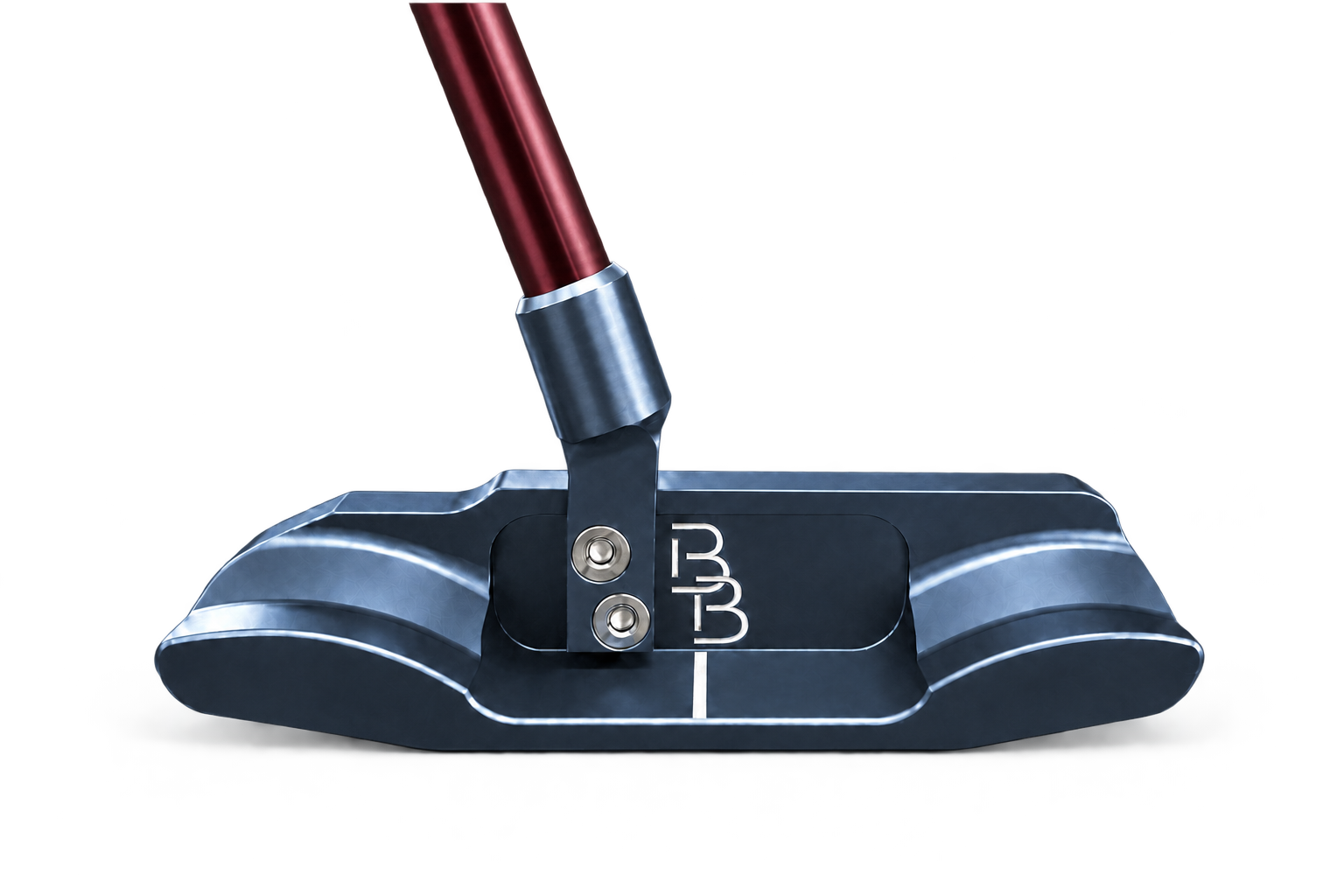 Navy gunmetal Bertie Boucher putter with burgundy shaft and BB logo insert